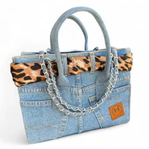 GRACE CLASSIC DENIM TOTE BAG WITH ANIMAL PRINT ACCESSORY